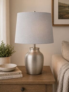 Threshold Small Lamp Shade Gray Linen Drum Shade 8x10x7 Fits Standard Small Base